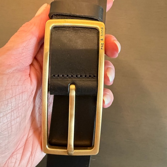 rag & bone Black Leather Belt with Gold Rectangular Buckle - Picture 3 of 6